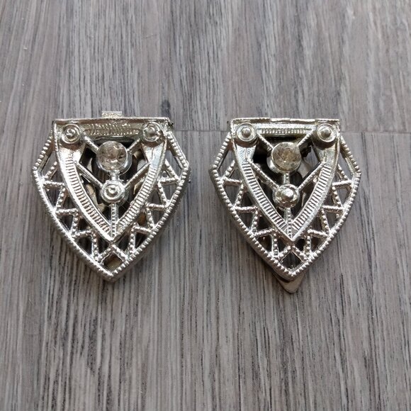 Vintage Jewelry - Vintage Art Deco Dress Clips Silver Tone Rhinestone